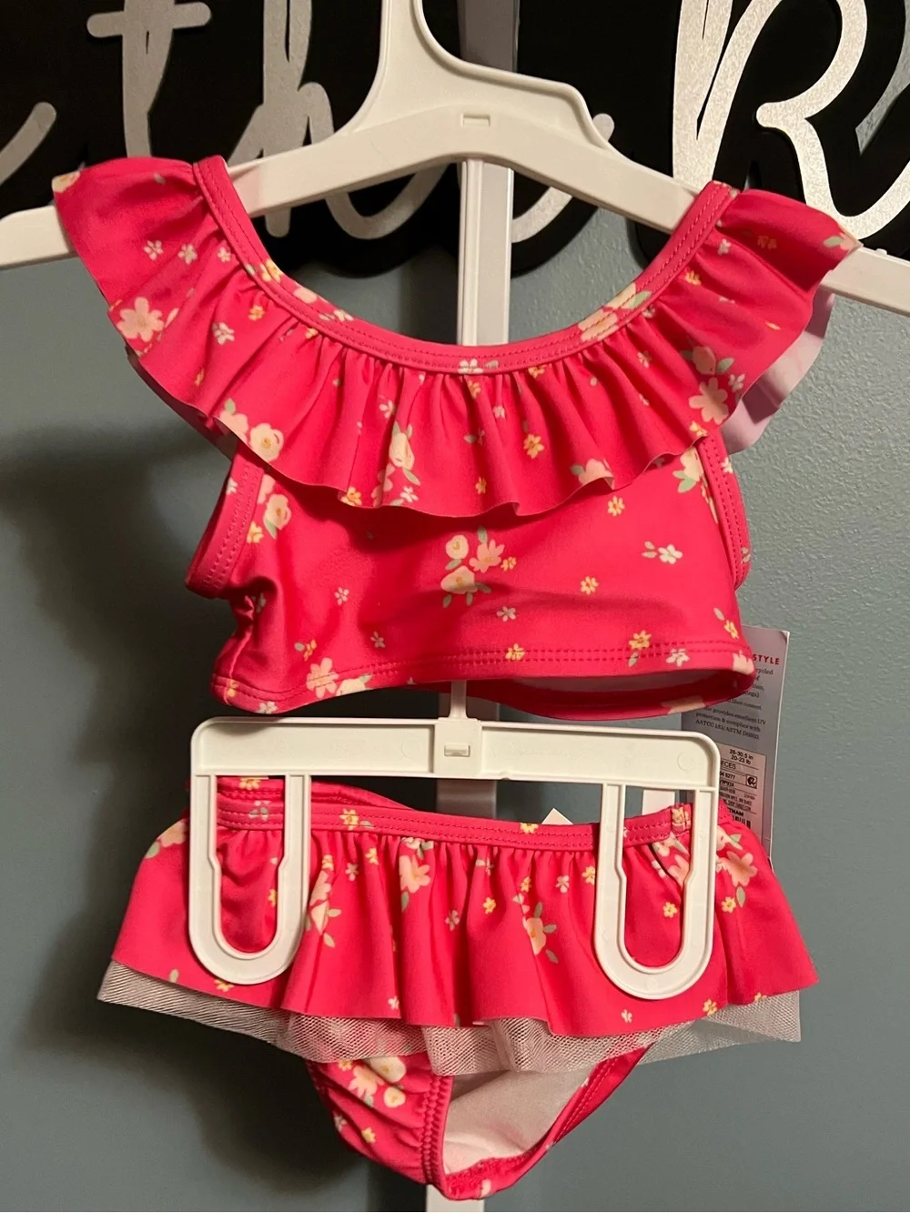 Cat & Jack Pink Floral Ruffle Two-Piece Swim Set NWT